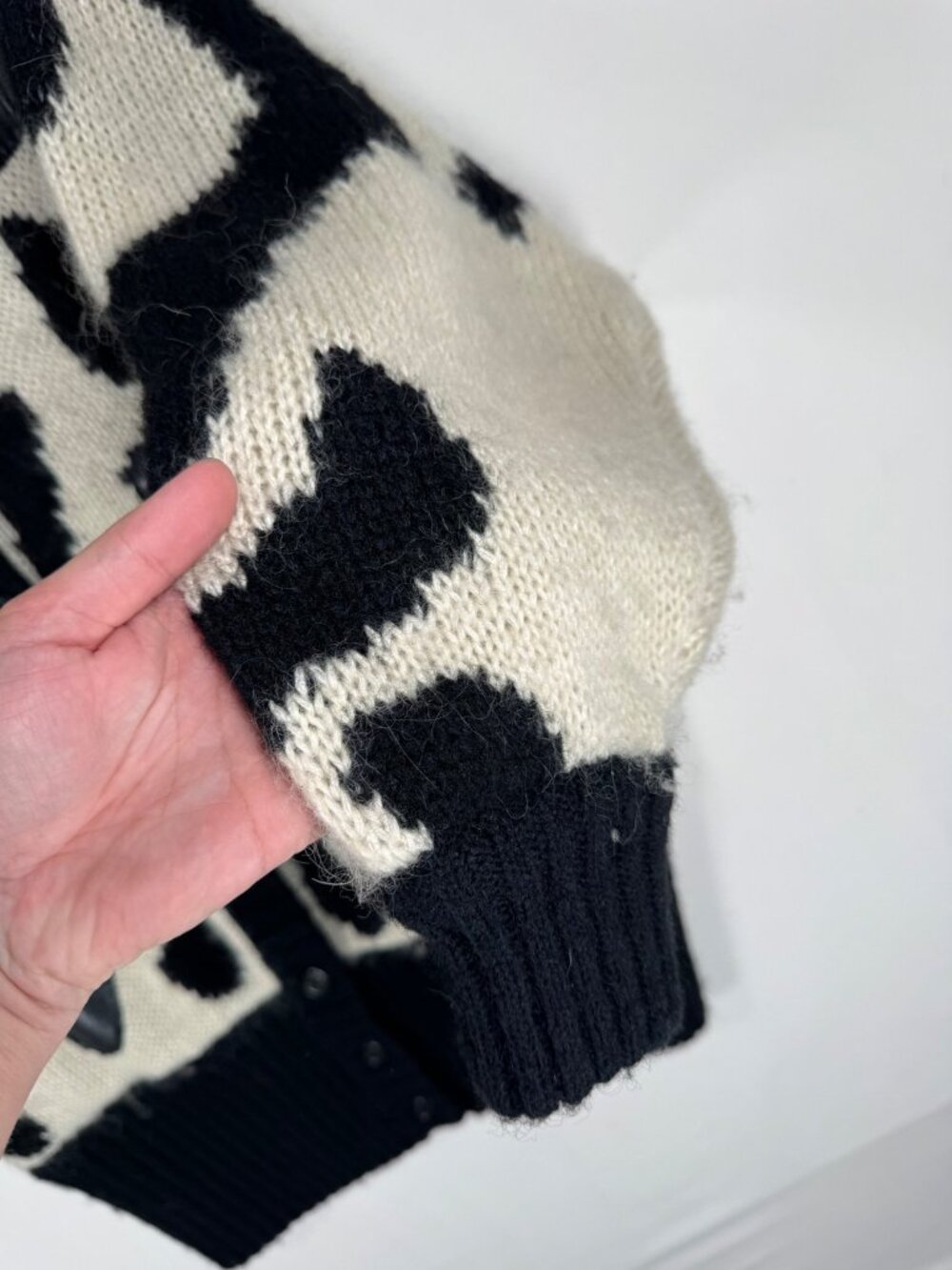 Vtg 90s Cardigan Women S M Oversized Wool Animal Print Cat Unique Avant Garde - Picture 4 of 11